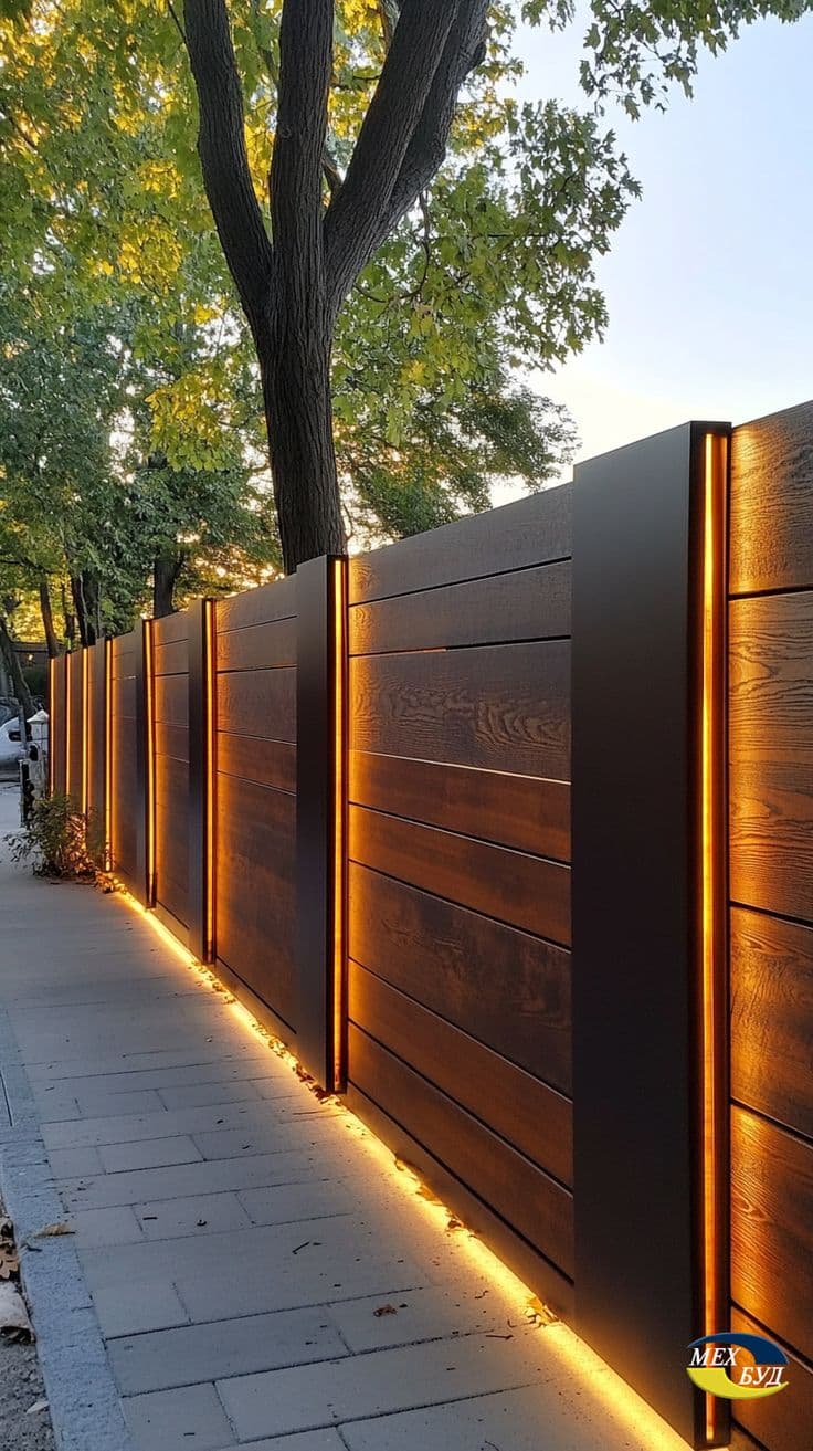 Residential fence with integrated LED lighting — custom fence installation in the Lower Mainland